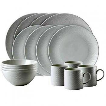 Wedgwood 16-Piece Tableware Set in Gio Pattern, Bone China, White