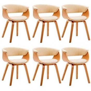 Sillas de Comedor 6 Unidades en Madera Curvada y Cuero Sintético Crema