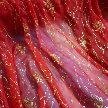 30D Bronzed Chiffon Fabric with Willow Branches for Cosplay Dress and Scarf