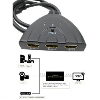 Switch HDMI 3 Entrées 1 Sortie avec support audio LPCM AC3 DOLBY