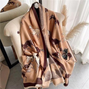 Luxury Horse Print Cashmere Shawl