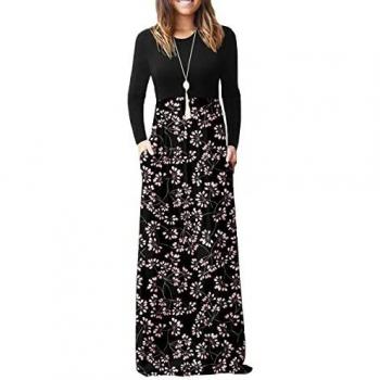 Find. Women's Long Sleeve Loose Plain Maxi Dresses Casual Long Dresses with Pockets