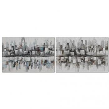 Cadre Urbain Abstrait 120 × 80 cm, Couleur Bleu Grisé – 2 pièces