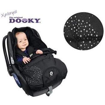 Dooky Housse de siège auto Silver Stardust Petit Bébé Nacelle et porte-bébé (0-9 mois, hiver, imperméable, doublure en velours, compatible harnais 3 et 5 points), Noir