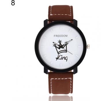 Queen King Crown Faux Leather Quartz Analog Wrist Watch