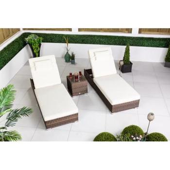 Dual Rattan Sun Loungers and Table – Outdoor Patio Furniture