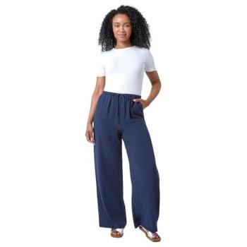 Navy Roman Linen Petite Wide Leg Pant (Size 8)