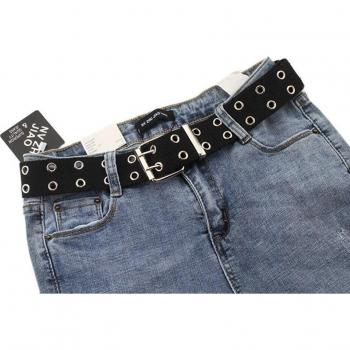 2-Row Pin Buckle Grommet Belt for Women