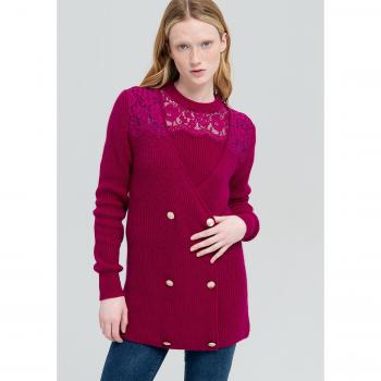 Cardigan regular lungo con pizzo