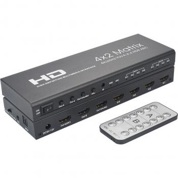 Matriz de vídeo HD 4x2, divisor 4K @60Hz, audio 5.1, YUV 4:4:4 HDR, ARC, control remoto óptico SPDIF
