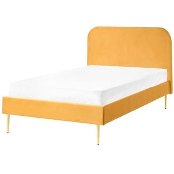 Lit Double Minimaliste Velours Jaune Flayart 120x200 – Sommier à Lattes