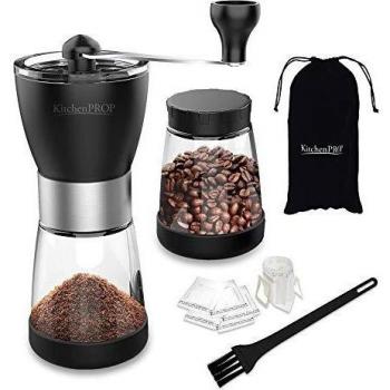 KitchenPROP Hand‑Powered Burr Grinder Collection (Includes Filters, Brush)