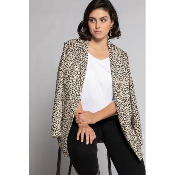 Giacca leopardata lunga per donna, colletto a revers, marrone, taglia 64/66, poliestere, Ulla Popken