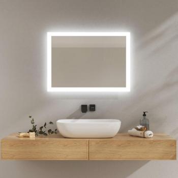Espejo de baño con pulsador Emke, luz blanca fría/caliente 70x50 cm