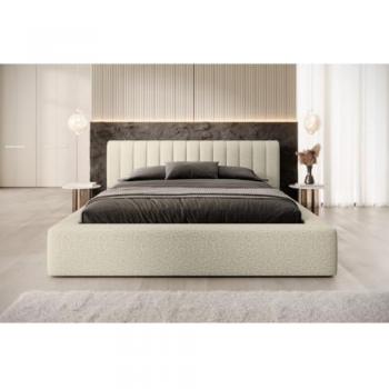 Lit Coffre Cervin 160 cm × 200 cm – Taupe Sablé Bouclé – Sommier Relevable – Élégance