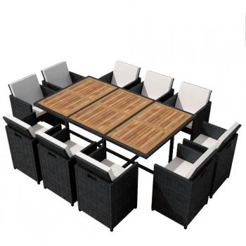 VidaXL Set da Pranzo da Giardino 11 pz con Cuscini in Polirattan Nero