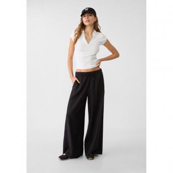 Pantaloni ampi in misto lino neri S