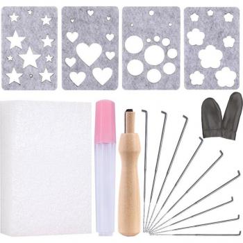ThreadArt 17‑Item Felting Set: Single‑Wood Stamps & Pattern Sheets
