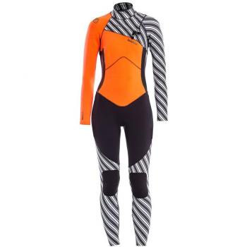 GlideSoul Women's Vibrant Stripes Full Chest Zip Bikinis – Black Peach Pattern, M (3 mm)