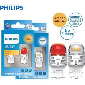 Philips LED W21W WY21W 7440 T20 Ultinon Pro6000 – Bernsteinweiße Rückwärtsblinker­lampe mit Ein‑Kontakt (11065) – Fehlerfrei (2×)