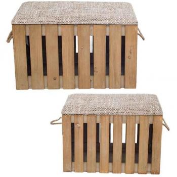 Set de 2 cajas de almacenaje tipo baúl con tapa tapizada (medida 51cm, marca SIGRIS)