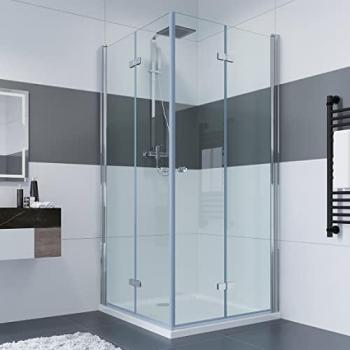 IMPTS Badewannenaufsatz Duschtrennwand mit Faltfunktion, Alu-Glas