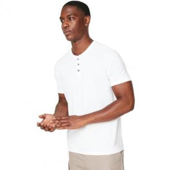 Men’s Grandad Neck Shirt, Burton, Size XL, Pure White