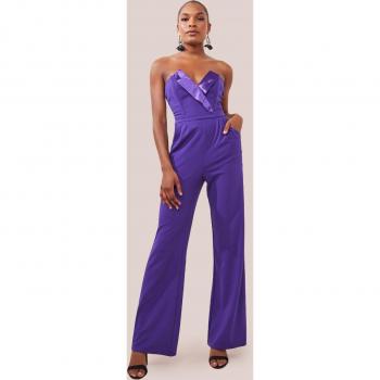 Purple Satin Collar Scuba Romper Jumpsuit
