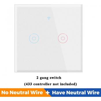 Interruptor inteligente de pared táctil WiFi, control remoto RF 433MHz, sin neutro, 1/2/3/4 entradas, para Google Home y Alexa