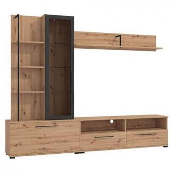 Parete Attrezzata Design Moderno con Anta, Vetrina e Due Cassetti 229.5 x 182.5 x 35 cm