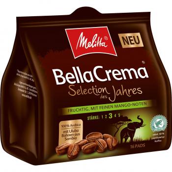 Melitta BellaCrema gemahlener Röstkaffee Kaffeepads, 100 % Arabica, weiches Aroma mit Mango-Noten, mittlerer Röstgrad, Stärke 3, Selection des Jahres 2019, 10 x 16 Pads