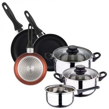 Set Wellhome: Batería de 5 Recipientes + 3 Sartenes de Acero Inoxidable