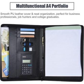 Multifunktionales A4 Portfolio aus PU-Leder mit Kartenhalter und Reißverschluss