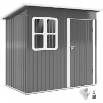 Capanno OutSunny Acciaio 2,2x1,3 m – Porta Blocco, Finestra, Punti di Ricarica