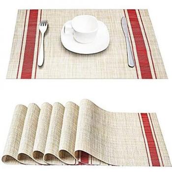 Woven Red Table Mats – 6 Pack, Washable & Heat‑Resistant