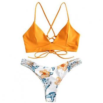 Floral Print Plus Size Halter Bikini
