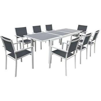 Firenze Set Giardino 8 Posti Allungabile Textilene Grigio e Alluminio Bianco