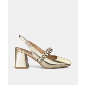 ALMA EN PENA Women's Rhinestone Detail Pumps, Yellow, 8 UK, Square Heel