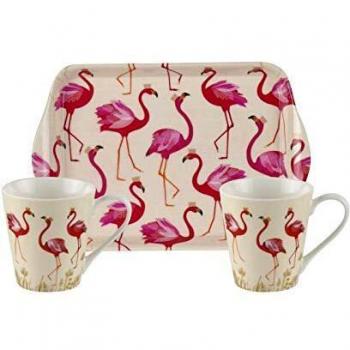 Portmeirion Flamingo Mug and Tray Set, Ceramic, Multi-Colour