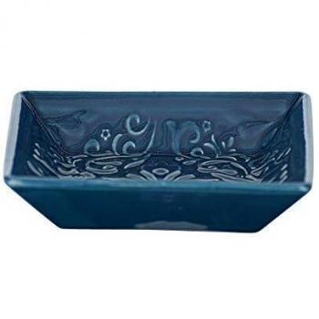 Portasapone in ceramica con rilievi, Portasapone bianco Cordoba, Ceramica, 2,5x10,5x10,5 cm, blu scuro