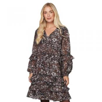 Choco‑Abstract Ruffled Shift Dress (Petite) – Women's Edition