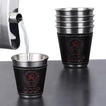Faux Leer Bierbeker, Antislip, Roestvrij Staal, Zwart
