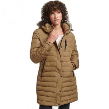 Piumino media lunghezza donna cappuccio pelliccia sintetica Superdry