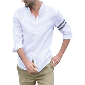 Men's Plus Size Long Sleeve Linen Button-Up Shirt
