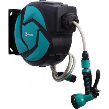 Carrete Para Manguera Durhand Enrrollado Automático 180º 7 Modos 10M Negro/Turquesa 34X14x28 Cm