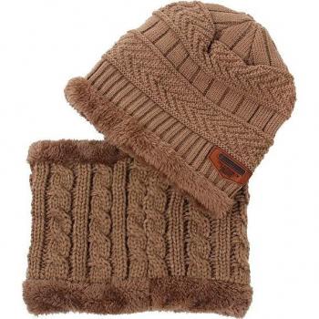 Toddler Boys Knitted Winter Hat and Scarf Set with Fleece