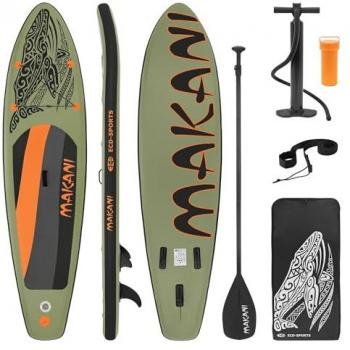 Makani Inflatable Stand‑Up Paddle Board 320 × 80 × 15 cm – Olive, PVC, bis 120 kg, Pumpenset & Tragetasche