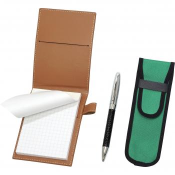 Minicuaderno de piel reciclada con estuche verde