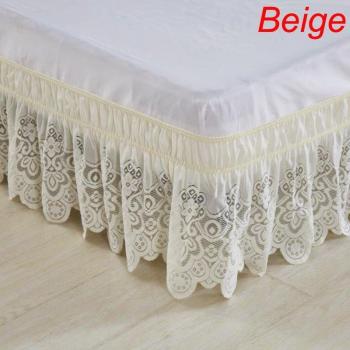 Solid Color 15-Inch Bed Skirt with Elastic Lace in White/Beige for All Bed Sizes