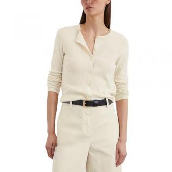 Marc O’Polo Cardigan aus Baumwoll‑Leinen‑Spun‑Garn – Slim‑Fit Design, Weiß, XXS (Breite: 35 cm)